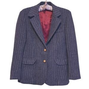 Vintage Addenda Womens 1970s Wool Tweed Blazer Jacket Small Gray Retro Academia